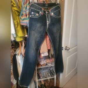 True Religion Dark Wash Women's Jeans with Contrast Stitching